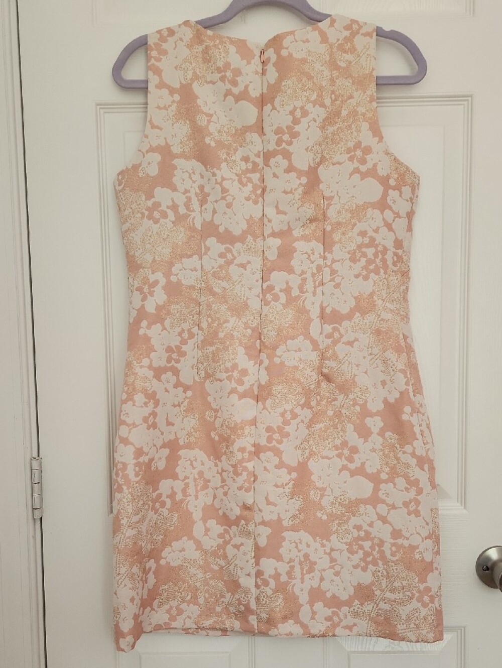 Cute Coquette Formal Eliza J Pink Rose Gold Floral Beaded-Neck Shift Dress - Picture 3 of 7